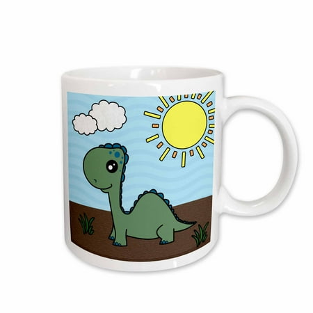 

3dRose Cute Baby Green Dinosaur Scene Ceramic Mug 15-ounce