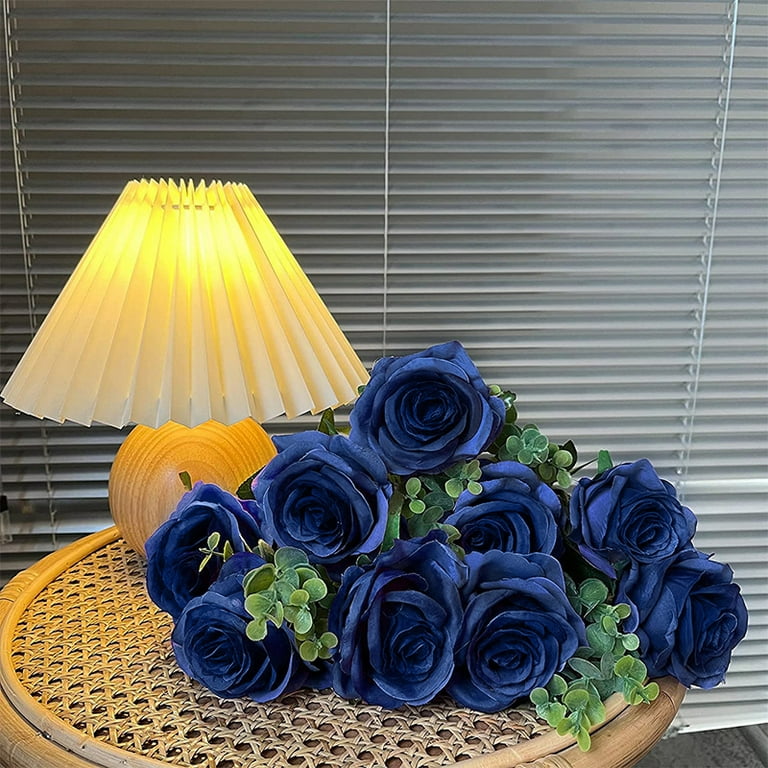 Blue Fake Flowers Dried Silk Roses with Stems 21.25'' Blue Roses Artificial  Flowers for Garden Party Decorations Blue Floral Centerpiece Blue Flower