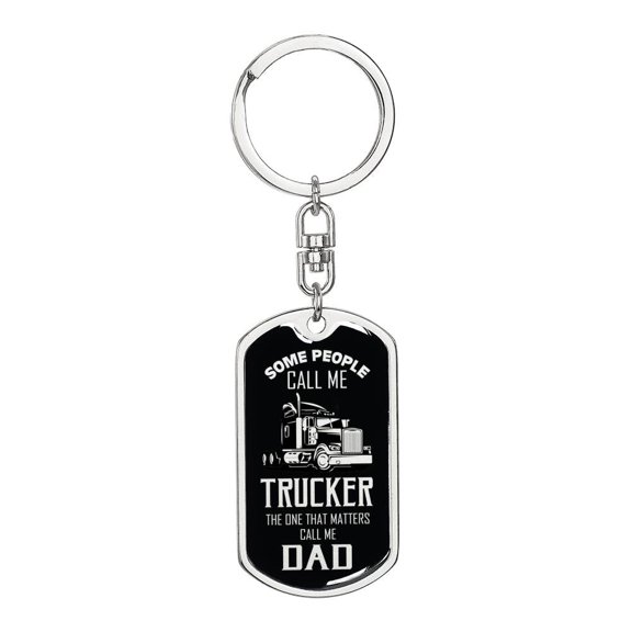 Trucker Dad Stainless Steel or 18k Gold Premium Swivel Dog Tag Keychain