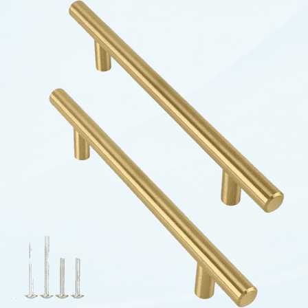 10 Pack Gold Cabinet Pulls,5 Inch Hole Center Brushed Brass Cabinet Pulls Stainless Steel Pulls for Cabinets Dresser Drawer Handles Gold