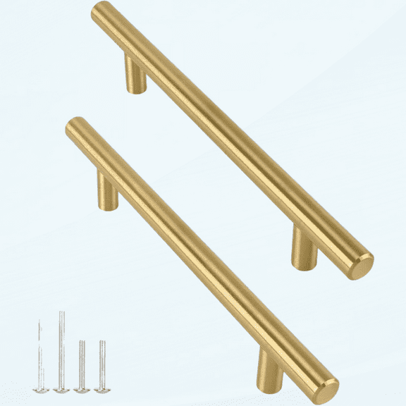 10 Pack Gold Cabinet Pulls,5 Inch Hole Center Brushed Brass Cabinet Pulls Stainless Steel Pulls for Cabinets Dresser Drawer Handles Gold