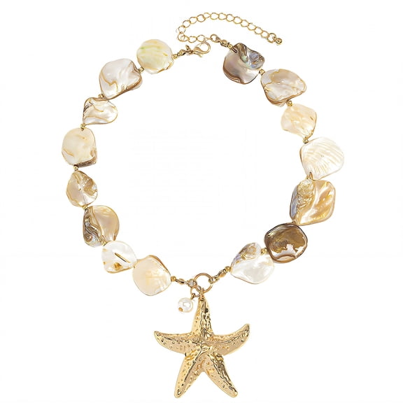 DESIGNICE Shell Necklace Goldtone Starfish Beach Necklace Vacation Style Necklaces for Women Style1