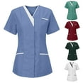 thumbnail image 3 of Dezsed Womens Scrub Tops Short Sleeve V-Neck Tops Soft Stretch Easy Care Workwear Nurses Tunic Uniform Army Green XXL, 3 of 3
