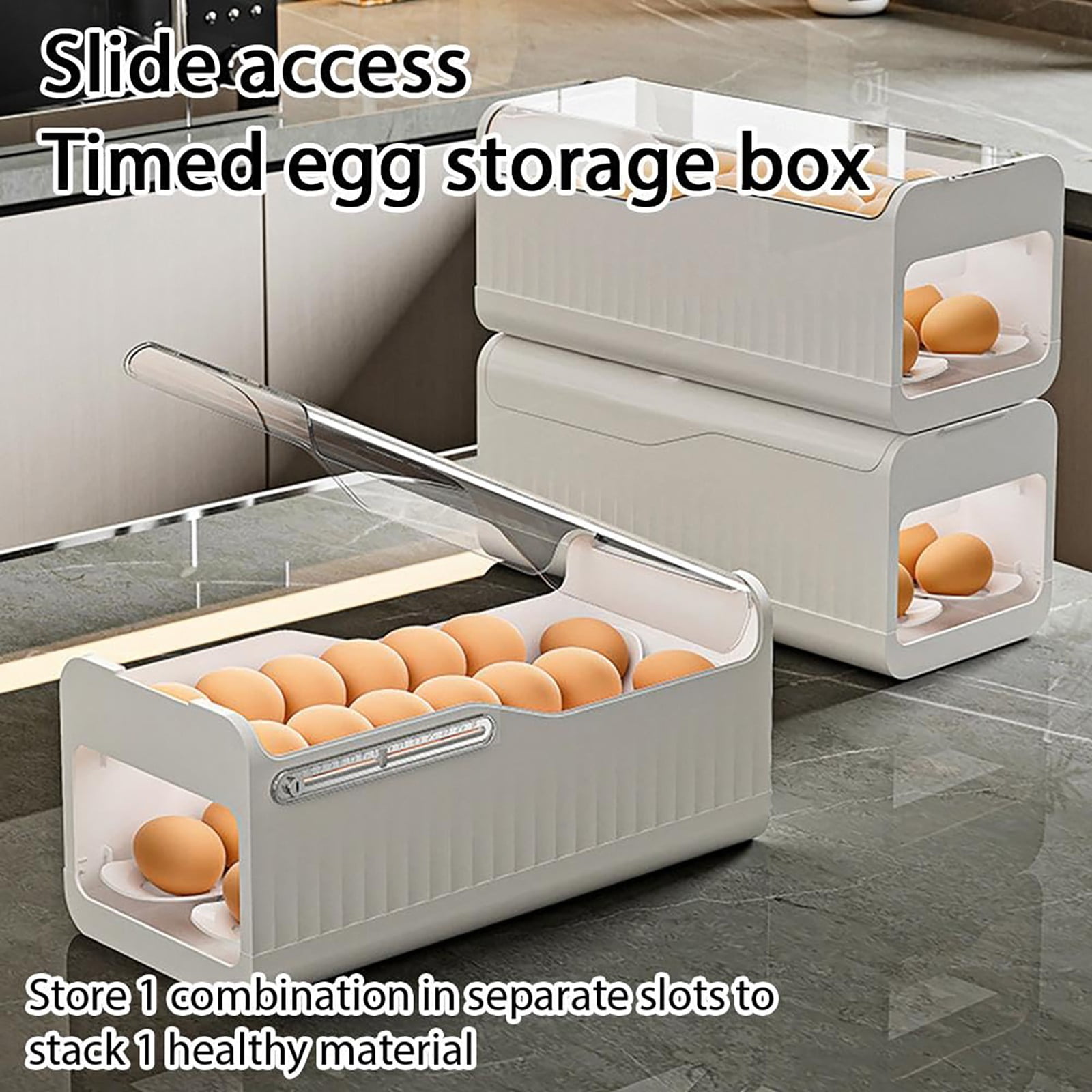 Auto Rolling Egg Dispenser, Space Saving Egg Organizer with Lid for Refrigerator, Automatic Scrolling Eggs Rack Holder Stackable Container for Fridge, Freshness Keeping, 1Pc(White,12.6x5.7x5.5")