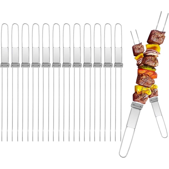 Barbecue Skewers, 6-Pack 13" Stainless Steel Grilling Skewers with Slider, Reusable Metal BBQ Shish Kabob Skewers Sticks