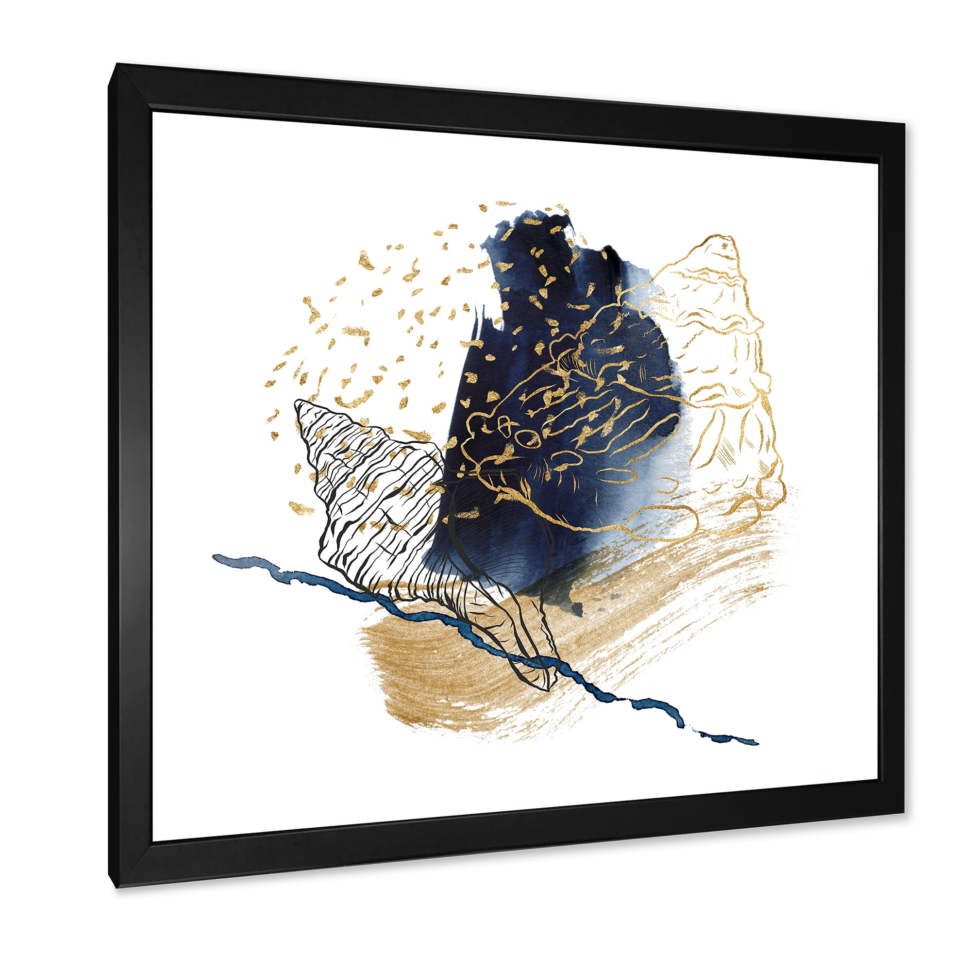 Designart 'Underwater Marine Life With Gold Shell Line Art' Farmhouse Framed Art Print