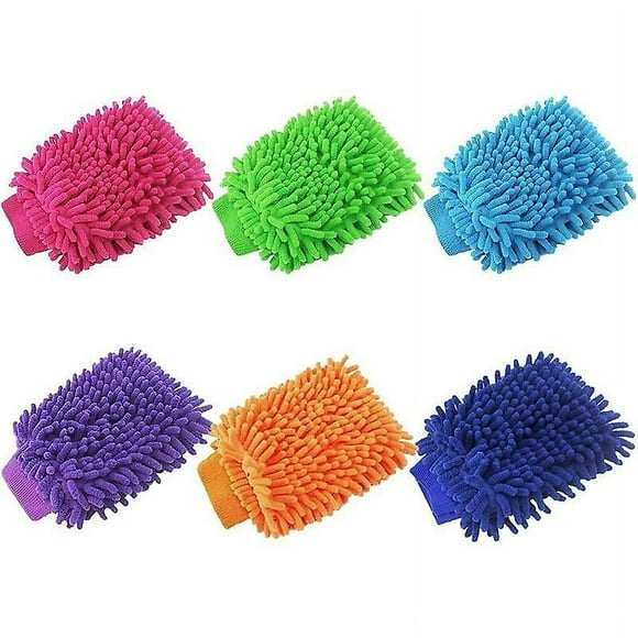 6 Pack Wash Mitt Chenille Microfiber Gloves Car Cleaning Kit for Household Cleaning