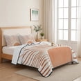 thumbnail image 5 of Twin XL Quilt Set 68''x98'', Orange Sunshine Lightweight Summer Bedspread Coverlet Set with 2 Pillow Shams, Lines Retro Abstract Middle Century Breathable All Season Quilt Bedding for Dorm/Guest Room, 5 of 9