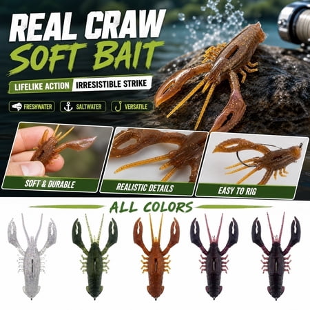 QLUEWX Realistic Crawfish Soft Fishing Lures Sinking Hollow Craw Artificial Baits Freshwater Saltwater Fishing Tackle Gift for Fishing Enthusiasts