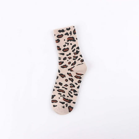 

Daqian Socks for Women Winter Spring and Autumn Ladies Leopard Print Warm Striped Medium Tube Stockings Cotton Socks Fuzzy Socks for Women