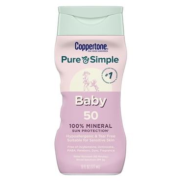 Coppertone Pure and Simple Baby Mineral Sunscreen Lotion SPF 50, Hypoallergenic, Tear Free, 6 fl oz