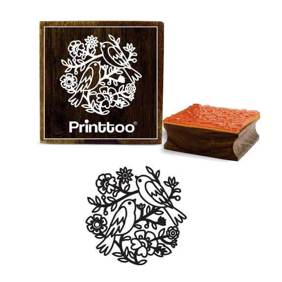 Printtoo Square Floral & Bird Pattern Wooden Rubber Stamp Card Making Stamps-5 x 5 Inches