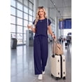 thumbnail image 5 of MINTREUS Two Piece Lounge Sets for Women Fall Short Sleeve Travel Vacation Outfits Set with Pocket and Wide Leg Pants, 5 of 8