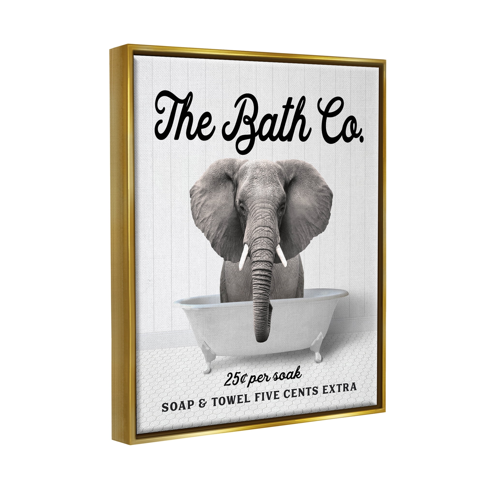 Stupell Industries Vintage Bath Ad Elephant Animals & Insects Painting Gold Floater Framed Art Print Wall Art, 17 x 21