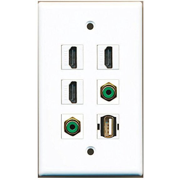 RiteAV - 3 HDMI 2 Port RCA Green 1 Port USB A-A Wall Plate
