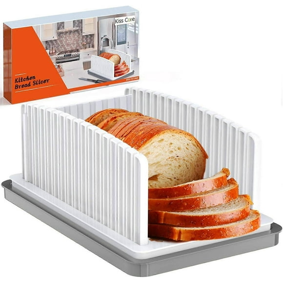 Bread Slicer, Adjustable Kitchen Bread Cutting Slicer, Foldable Compact Handheld Bread Slicer with Crumb Tray, Slices Evenly.