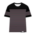thumbnail image 5 of Tsesme Women's Round Neck T-Shirt Stripe Printed Short Sleeve T-Shirt Fashion Casual Versatile Tee Daily Wear ,Pinks,M, 5 of 6