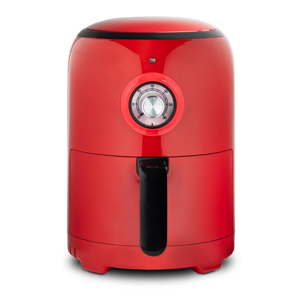 Aria 2 Qt. Red TeflonFree Ceramic Retro Air Fryer with Extended Recipe