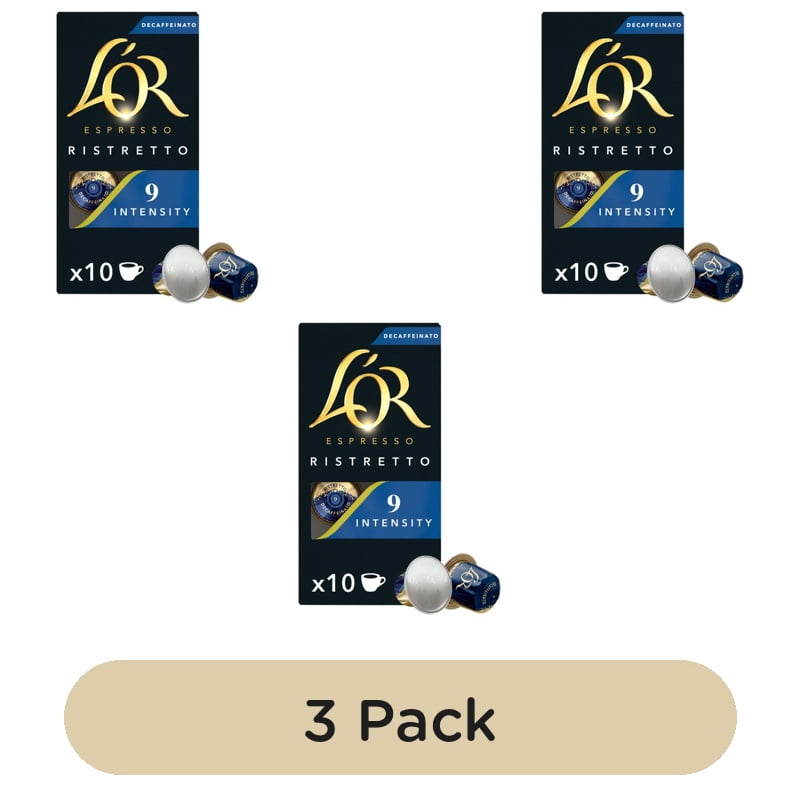 L'OR Ristretto Decaf Coffee Pods Intensity 9, 10 pods per pack, British Import (Pack of 3)