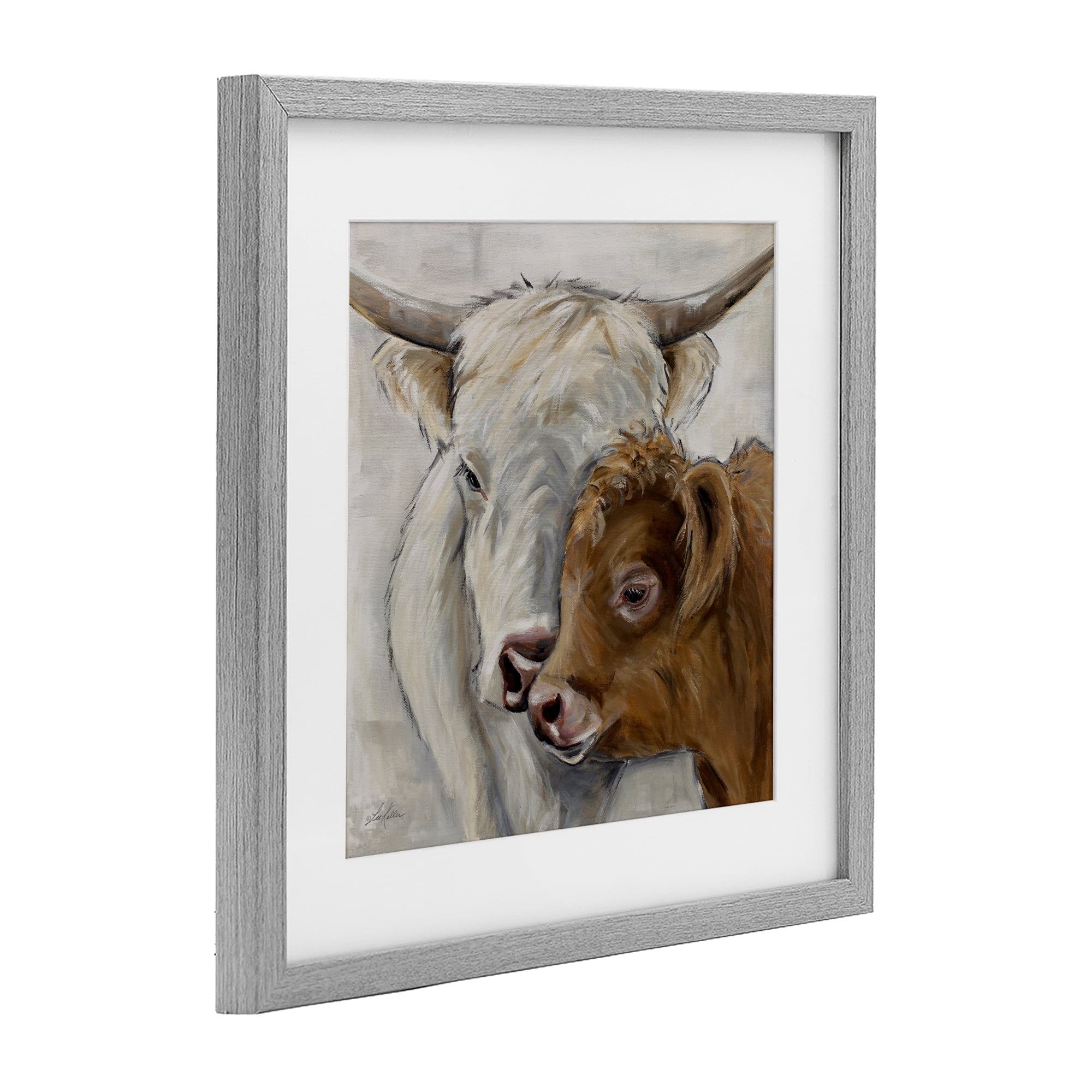 Stupell Industries Highland Cow & Calf Contrasts Gray Framed Print Under Glass, design by Lee Keller