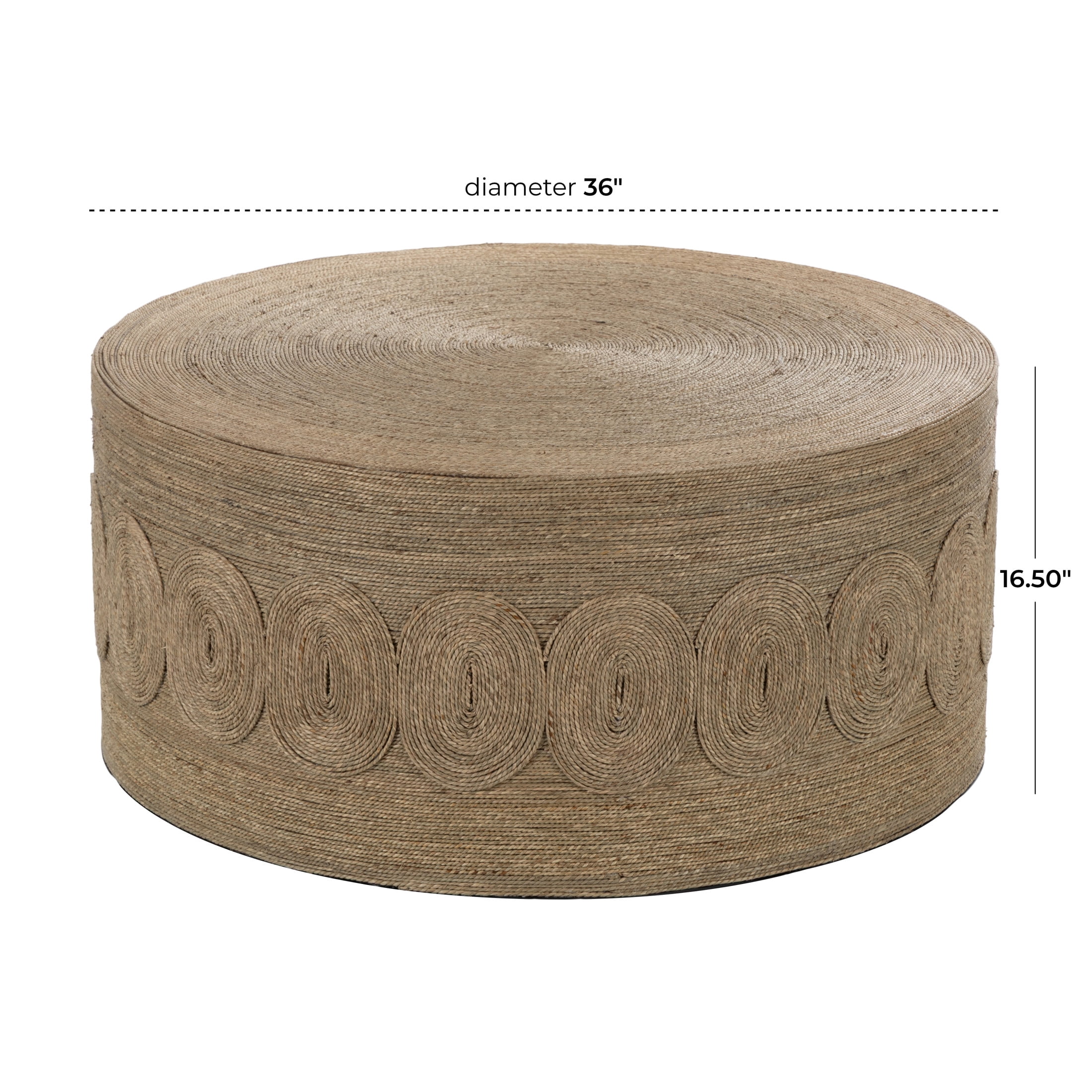 DecMode 36" x 17" Brown Seagrass Handmade Woven Coffee Table with Round Weave, 1-Piece
