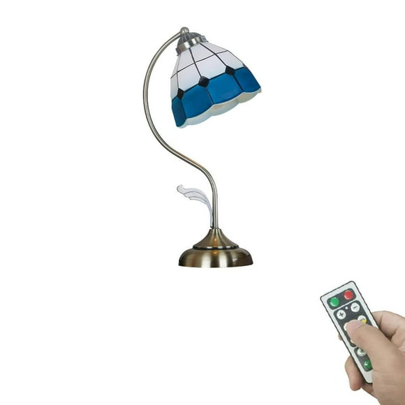 FSLiving Dimmable Timing Table Lamp 100 Lumens LED Remote Control Battery Run Cordless Tiffany Lamp Nightstand Desk Lamp for Study Reading Bedroom Decor,Battery Not Included - 1 Pack