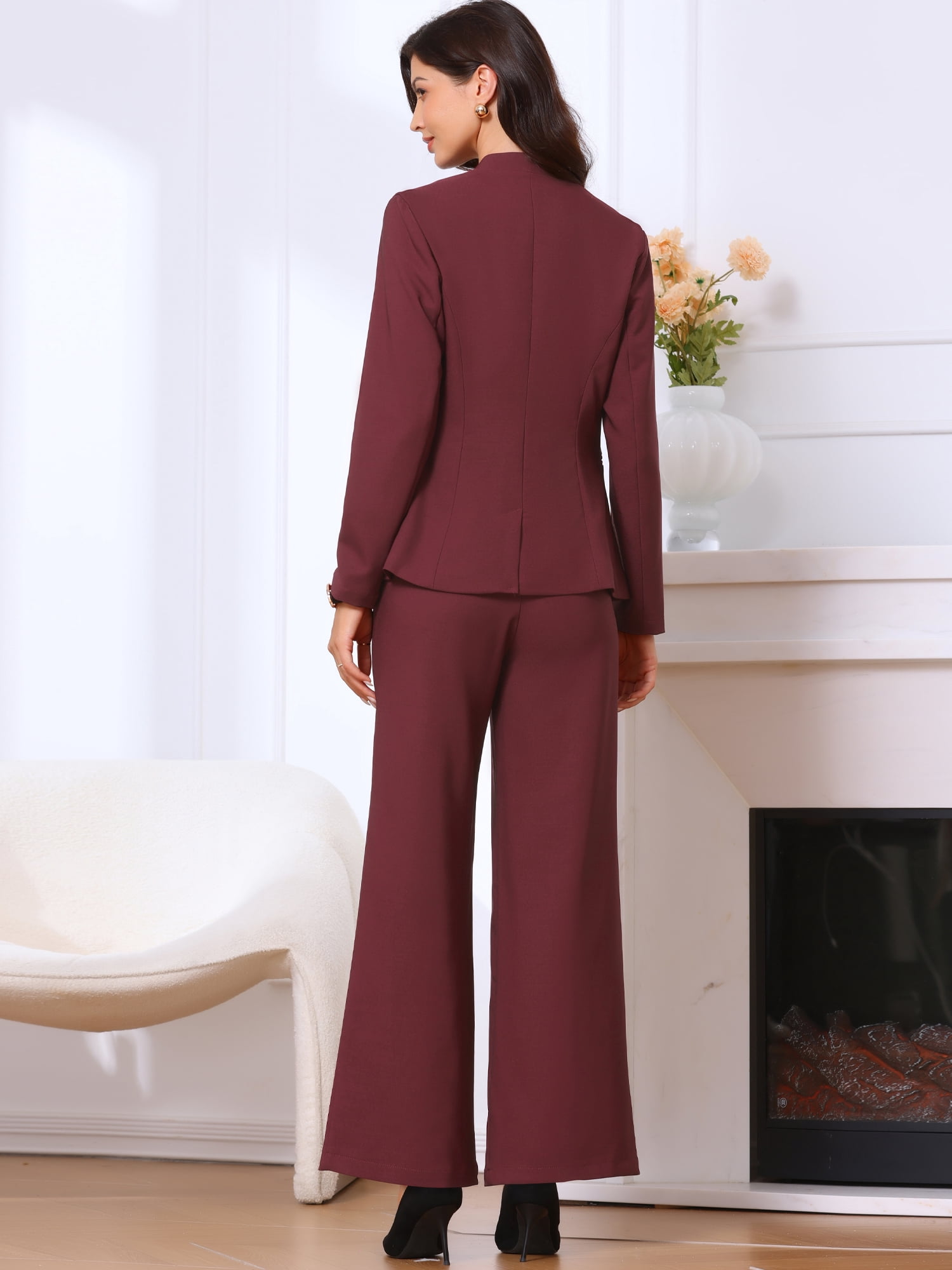 DARING DIVA Women's Dressy 2 Pieces Office Blazer and Pants Set S Dark Red