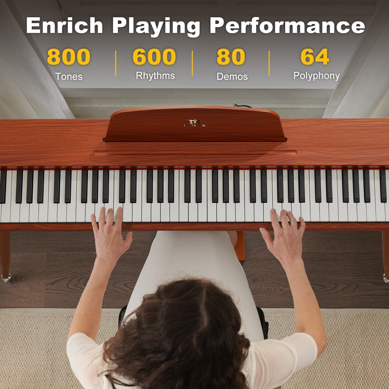 MUSTAR 88 Key Piano Keyboard for Beginners, Portable Semi Weighted Electric Digital Piano with 3-Pedal Unit, Built-In Speakers, USB/MIDI Connecting (Brown)