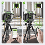 Huepar 3D 12 Lines Self-Leveling Laser Level 3 x 360 Green Beam Cross Line Lasers Level Tools with LCD Screen and Bluetooth