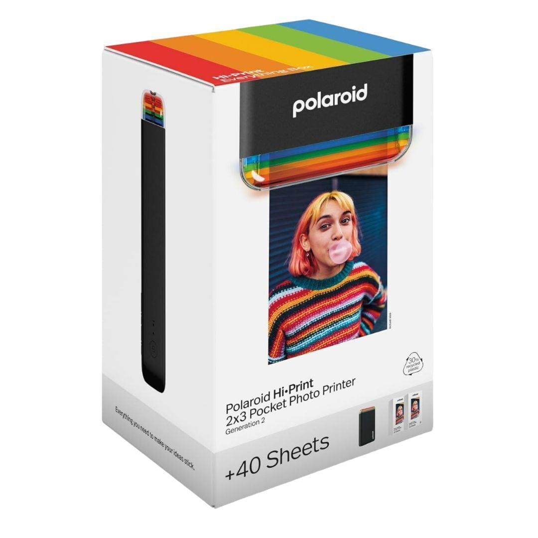 Polaroid Hi-Print + Paper Bundle- 2nd Generation Bluetooth Connected 2x3 Pocket Photo Dye-Sub Printer - Black Printer + 40 Photos (6439)