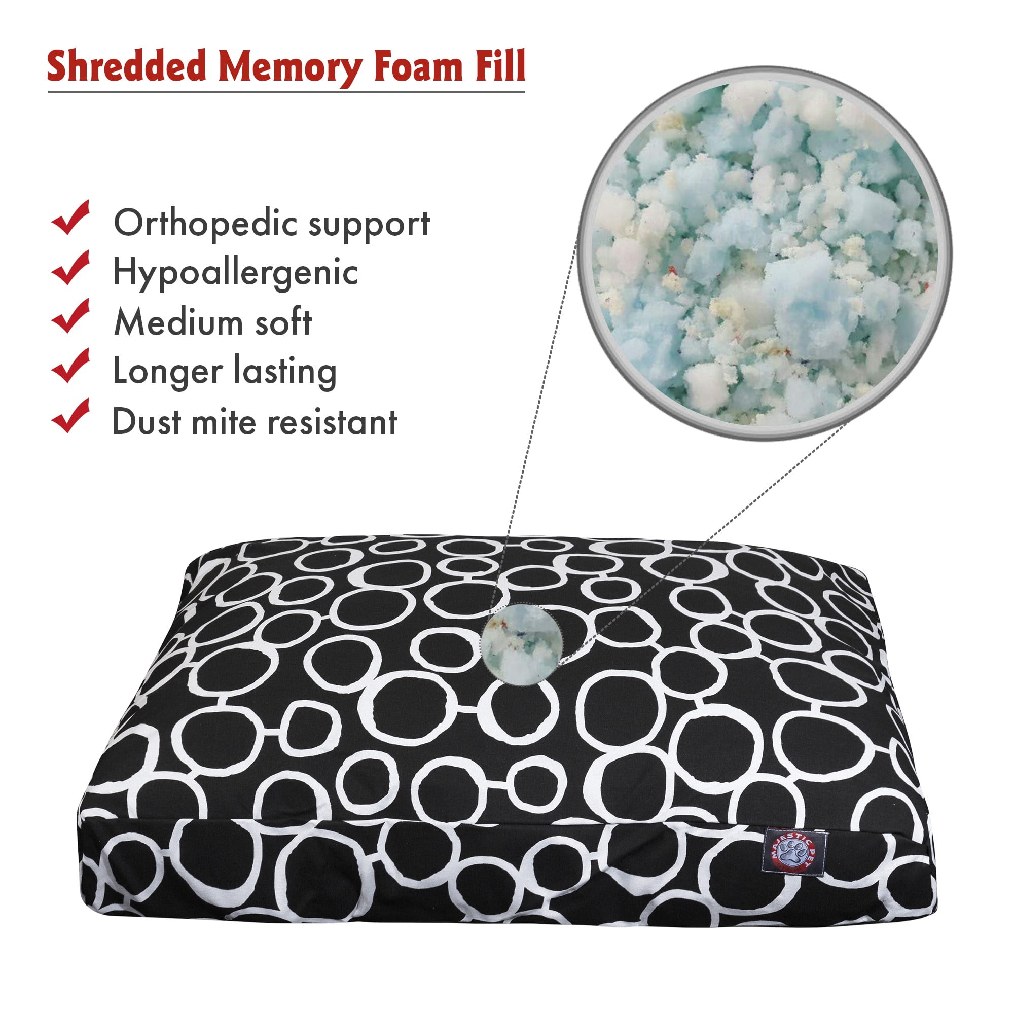 Majestic Pet | Fusion Shredded Memory Foam Rectangle Pet Bed For Dogs, Removable Cover, Black, Small