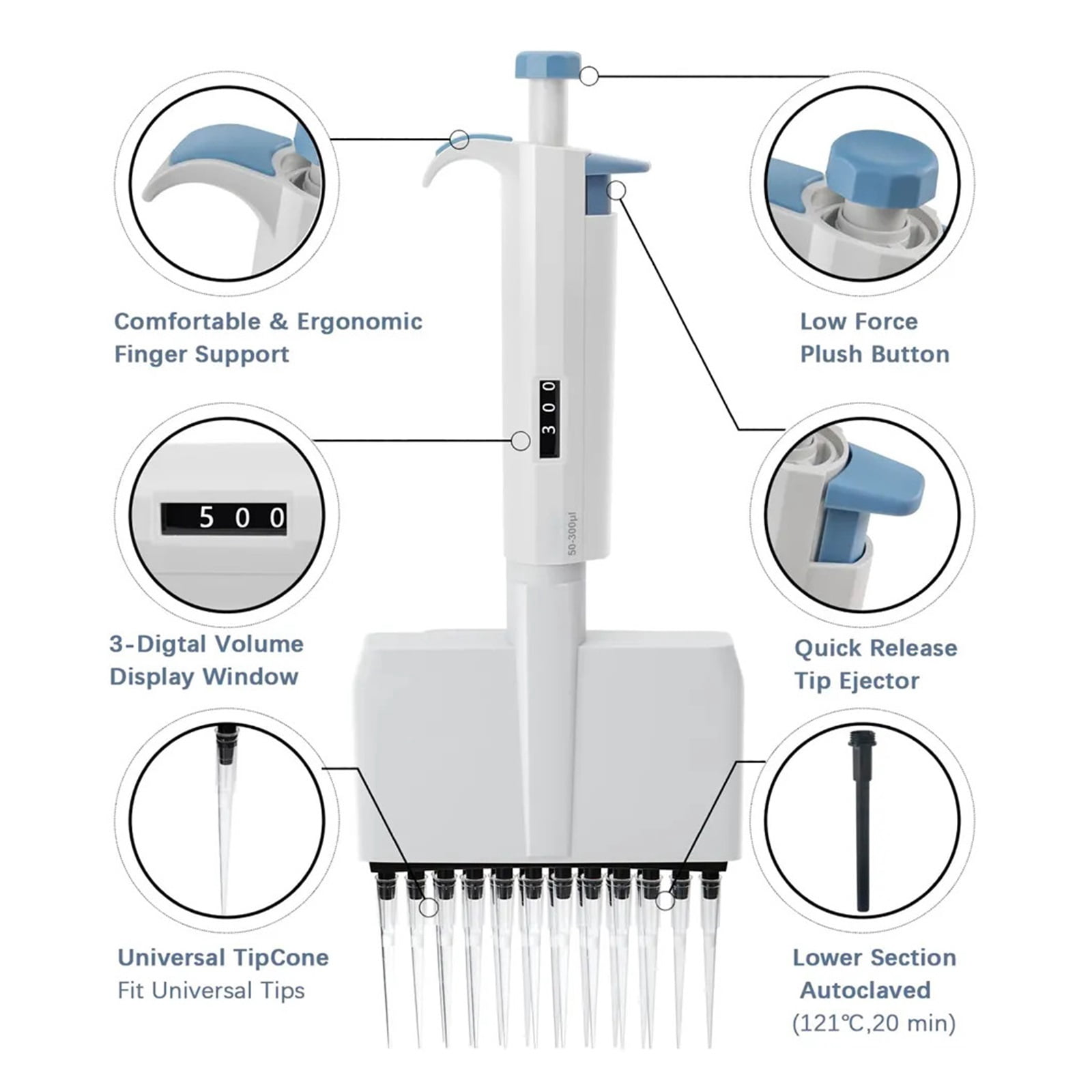 12/8 Channel Adjustable pipette Fully Autoclavable Manual Pipette School Chemical Laboratory multichannel pipette ,Precision & Accuracy