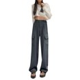 thumbnail image 1 of Gibobby Pantalones tipo cargo para mujer Pantalones de pierna ancha retro de color sólido para mujer Pantalones cargo de estilo simple de moda de cintura alta(Gris,CH), 1 of 5