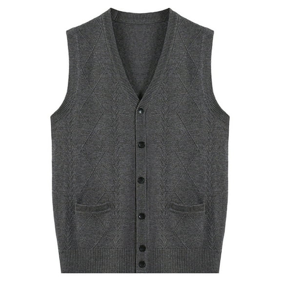 Juslio Mens Sweaters Cardigans Sweaters vests Solid Crew Neck Sleeveless Knit Dark Gray