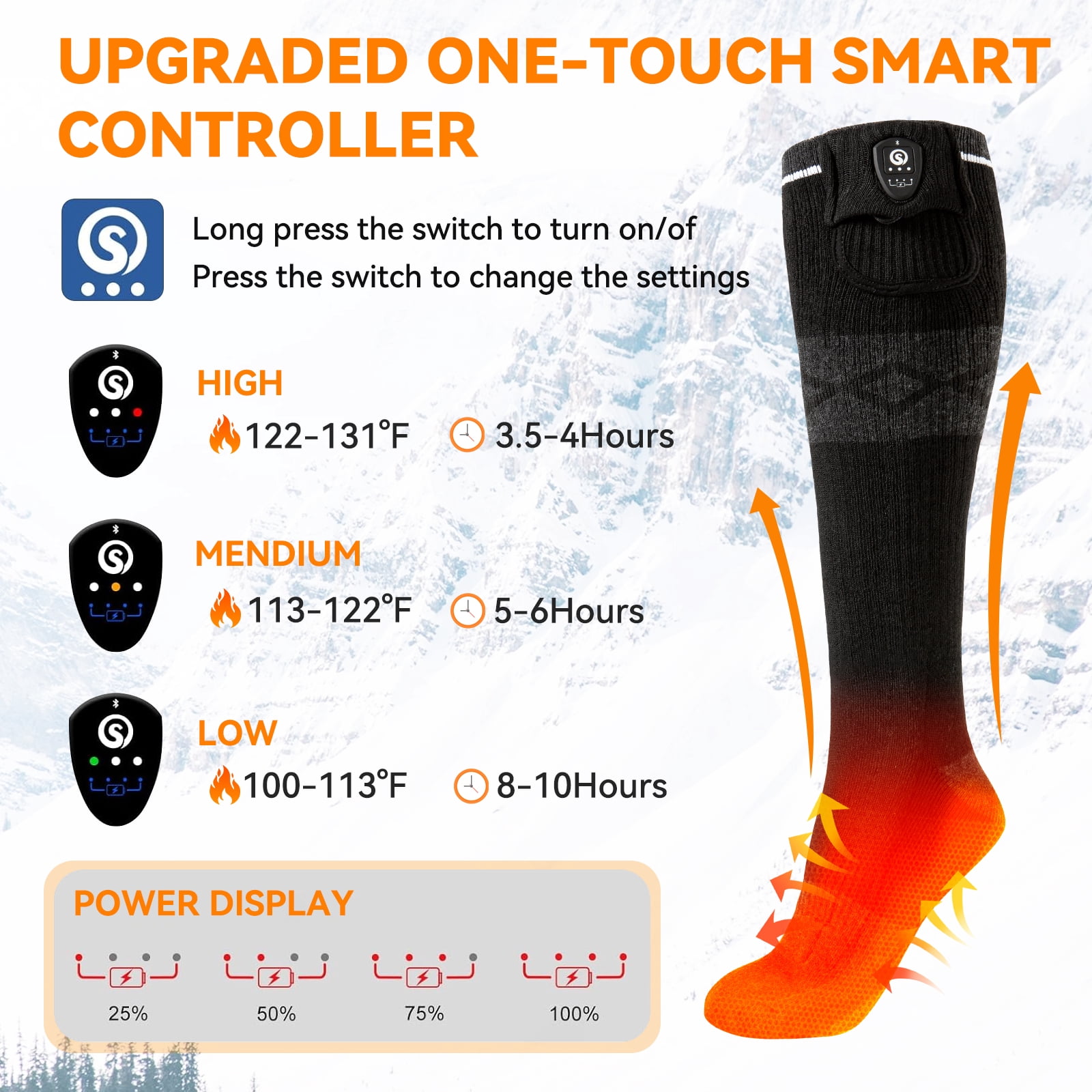 SNOW DEER Heated Socks for Men Women with APP Control,7.4V Electric Rechargeable Battery Heating Socks Men Women for Hunting Fishing Camping Hiking Motorcyle Ski Skating Warm Socks Foot Warmer