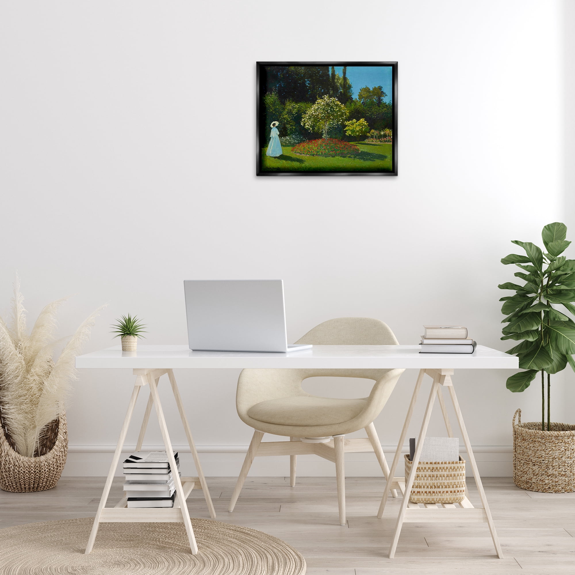 Stupell Industries Classic Monet Lady in Garden Landscape & Nature Painting Black Floater Framed Canvas Art Print Wall Art, 21 x 17