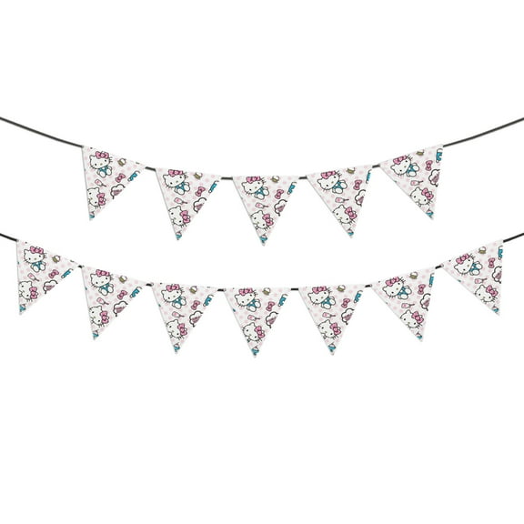 Hello kitty Banner Triangle Bunting Banner, 12 Pieces Christmas Party Bunting Canvas Flags Pennant Garland for Christmas Halloween Party Outdoor and Home Decoration