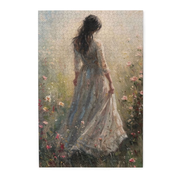 1000 PCS Charming Women In Flowers Jigsaw Puzzles 1000 Pieces,Funny Artwork For Adults,Unique And Beautiful Design,Oil Painting Style Wooden Puzzle For Home Wall Decor,Stunning Artwork