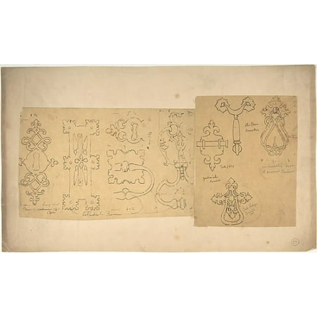 Surface Mount Door Knocker Door Knockers and Mounts from Rouen Cathedral Goodwich Court etc (recto and verso) Poster Print by John Gregory Crace (British London 1809 “1889 Dulwich) and Son (18 x 24) ()