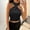 Black, variant on Women's High Neck Twist Front Crop Top Stretchy Tailored Fit Ribbed Exposed Navel Vests Sleeveless Solid Tank