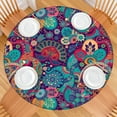 thumbnail image 2 of Boho Floral Print Vinyl Tablecloth with Elastic, 44Inch Fits 38 to 42 Inch Round Tables, Liquid Resistant for Patio and Kitchen Use, 2 of 7