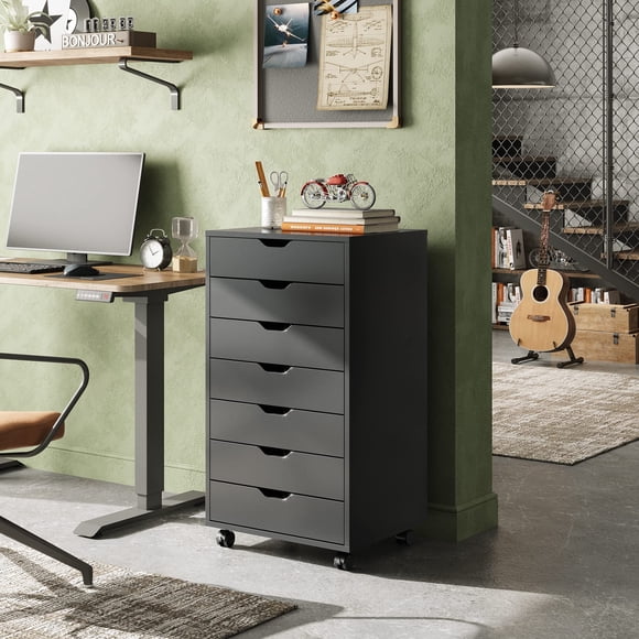 Zocalo Cómoda de Madera con 7 cajones y archivador, Cofre de Almacenamiento con Ruedas (Nergo)