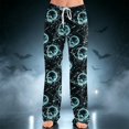 thumbnail image 2 of IYYVV Halloween Pajama Pants for Women Stretch Drawstring Lounge Pants Casual Pumpkin Ghost Printed Wide Leg Pjs Bottoms Cyan XL, 2 of 5