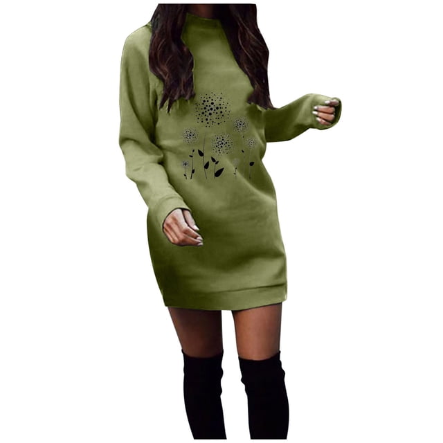 Birdeem Robe Décontractée Mode Femme Manches Longues Col Rond Imprimé