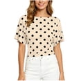 thumbnail image 2 of SSZMDLB Women Polka Dot T-Shirts Short Sleeve Round Neck Ruched Casual Slim Fit Summer Tops Fashion Tee Shirt Travel Outfits Workout Clothes, Khaki XL, 2 of 8