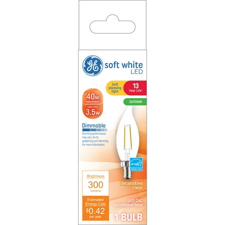 GE Soft White LED Decorative Light Bulbs, 40 Watt Eqv, Outoor Rated, Small Base, 13yr
