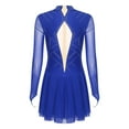 thumbnail image 4 of TiaoBug Women's Figure Ice Skating Dress Long Sleeve Shiny Rhinestones Sheer Mesh Ballet Dance Leotard Blue M, 4 of 7