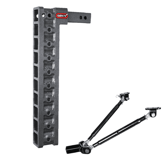 GEN-Y GH-3010 MEGA-DUTY Adjustable 22.5" Drop Hitch with GH-0100 Stabilizer Kit for 2" Receiver - 10,000 LB Towing Capacity - 1,500 LB Tongue Weight