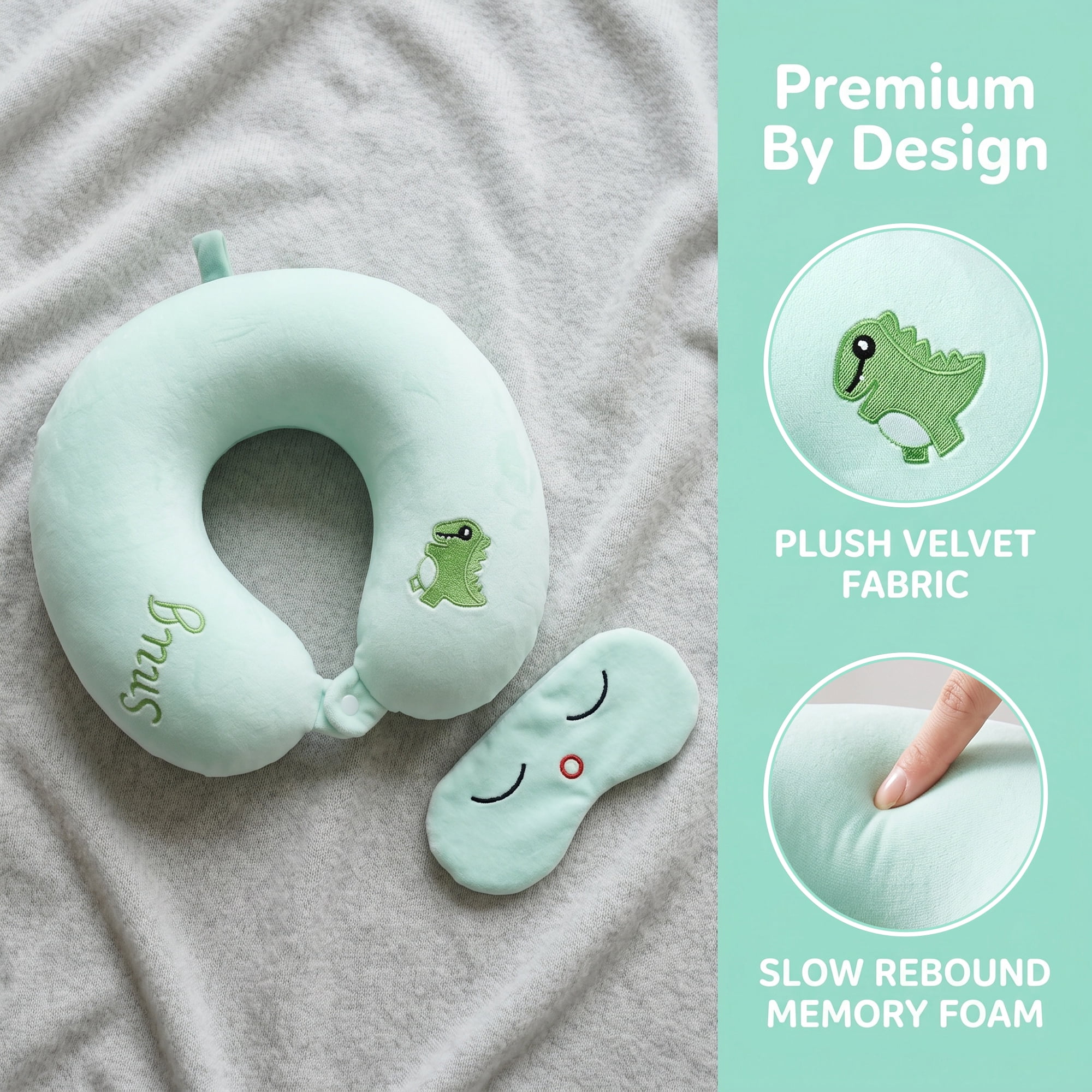 Unique Bargains Memory Foam Neck Pillow U Shape Neck Pillow with Eye Mask Cyan 12"x12"