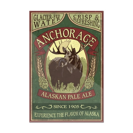 Wicker Moose Head Anchorage, Alaska - Moose Head Ale Vintage Sign - Lantern Press Artwork (8x12 Acrylic Wall Art Gallery Quality) ()